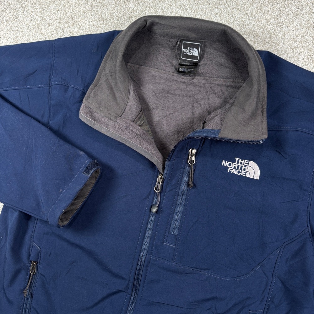 The North Face Apex Softshell Jacket Mens Medium Navy Blue Full Zip Fleece Lined